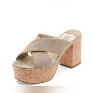 Prada Wedge Sandals Women's 37 7 Suede Platform Cork Mule Designer Luxury Summer